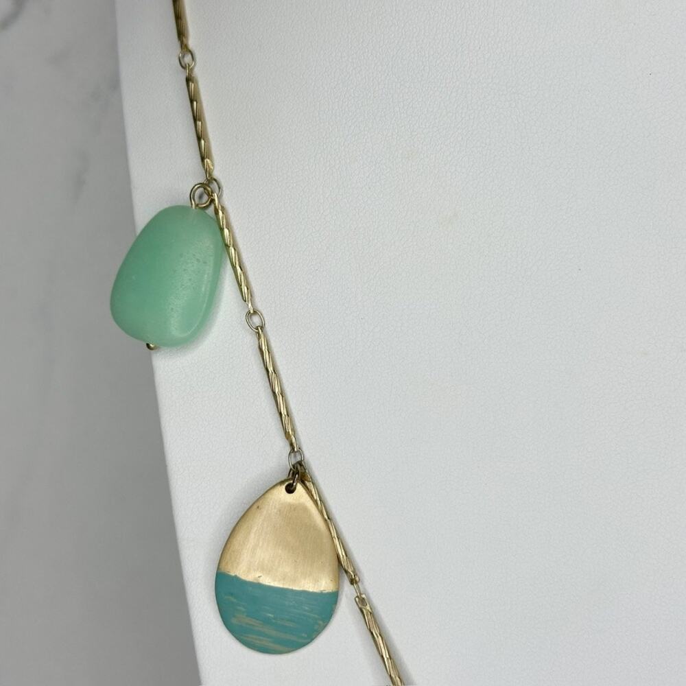 Chico's Teal Green Charm Dangle Gold Tone Necklace ✨ - Picture 6 of 11